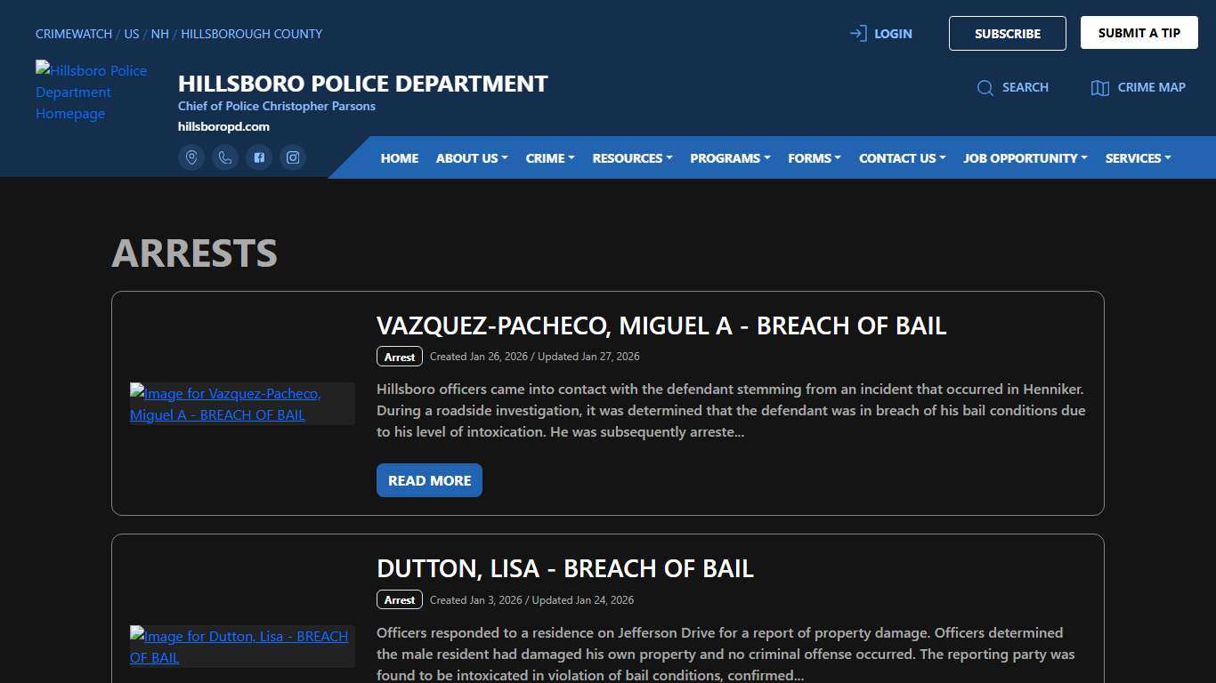 Hillsboro Police Department Arrests CRIMEWATCH